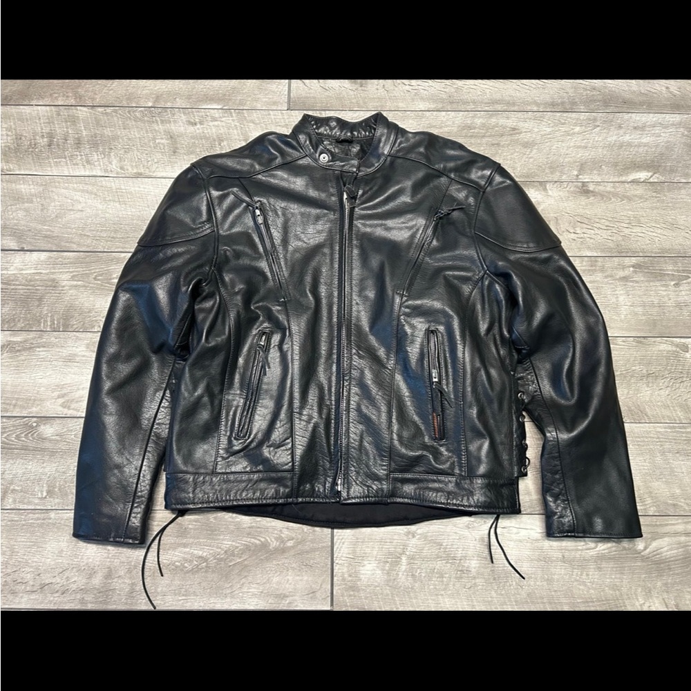 Interstate Black Leather Men’s Motorcycle Riding Biker Jacket Coat Size X-Large